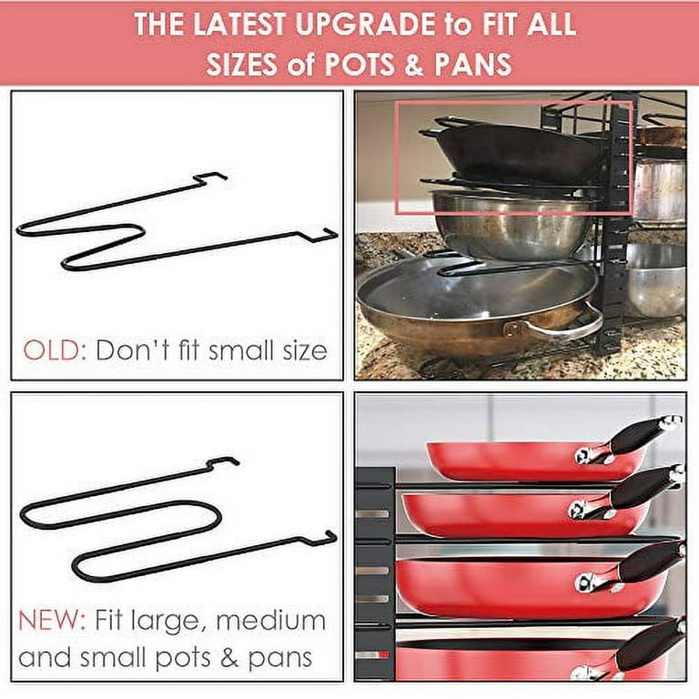 LeeWent Pots and Pans Organizer for Cabinet with 2 Hooks, Adjustable Pot  and Pan Organizer Rack for Cabinet 8 Tiers Durable Steel Construction Pot