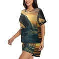 thumbnail image 2 of Fotbe Sunset Ocean Whale Print Pajama Set for Women 2 Piece Loungewear Short Sleeve Tops and Shorts Set Soft Sleepwear-3X-Large, 2 of 7