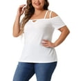 thumbnail image 4 of Blusa casual de verano para mujer de tallas grandes Agnes Orinda, con hombros descubiertos, corte en la parte superior, mangas cortas y diseño cruzado, talla 2X, color blanco, 4 of 6