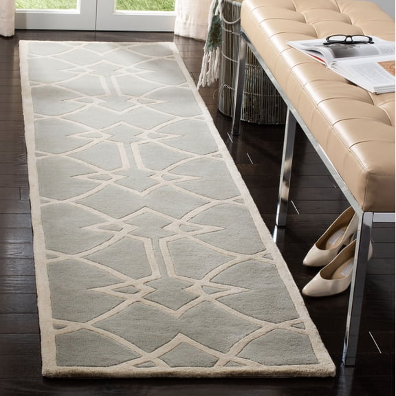 SAFAVIEH Capri Jonathon Geometric Wool Runner Rug, Gray/Ivory, 2'3" x 9'