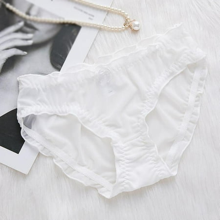 

Sexy Transparent Mid Rise Quick-drying Briefs Fashion Cute Ruffles Decoration Women s Panties White L