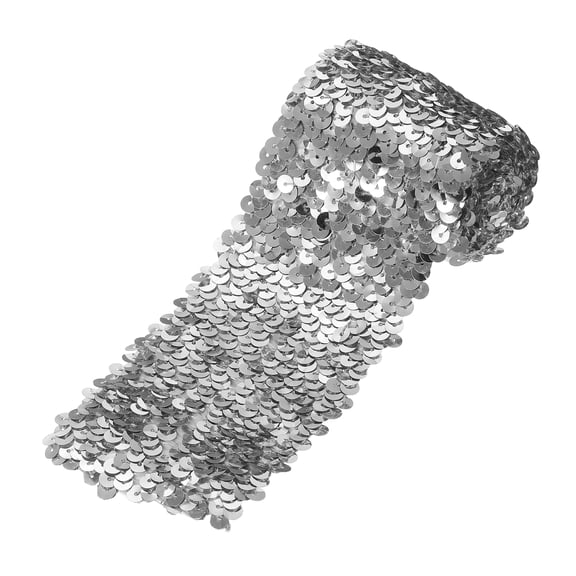 1 Yards 3 Inch Elastic Sequins Trim 8 Row Flat Sequin Strip Paillette Sequins Fabric Ribbon for Crafts DIY Sequin Fringe Sewing Silver