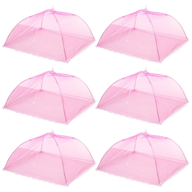 6 Pcs Grandes y Altas Cubiertas para Alimentos de Malla de 17" para Exteriores, Cubiertas Protectoras para Alimentos Plegables, Rosa