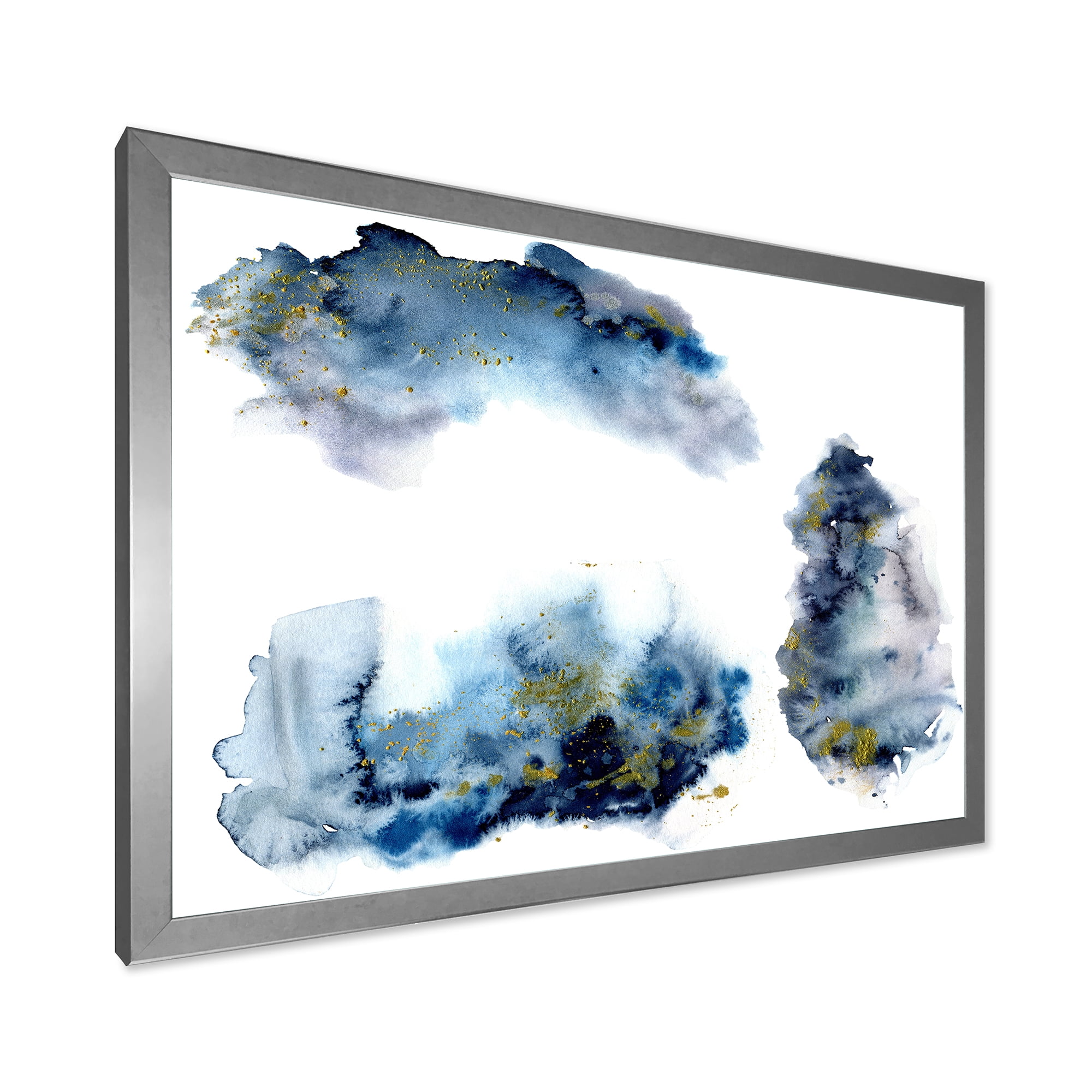 Designart 'Gray and Blue Clouds With Golden Glitter' Modern Framed Art Print