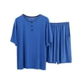 thumbnail image 4 of JTieacloth Mens Fleece Plush Bathrobe Men's Round Neck Short Sleeve Top Shorts Casual Style Homewear Pajama Set Blue, 4 of 5