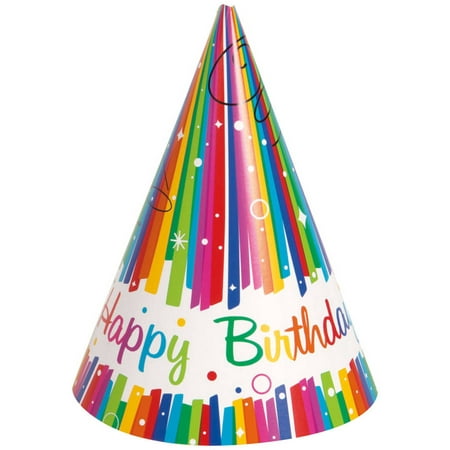 Rainbow Birthday Party Hats, 8ct