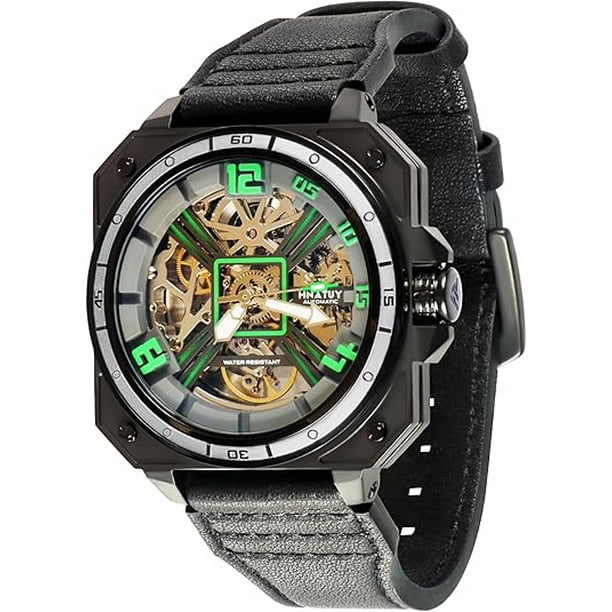 Automatic Skeleton Watches for Men, Luxury Skeleton Mechanical Dress Watch Self Winding, 5ATM Waterproof Genuine Leather Wrist Watch for Men, Stainless Steel Case & Luminous Hands