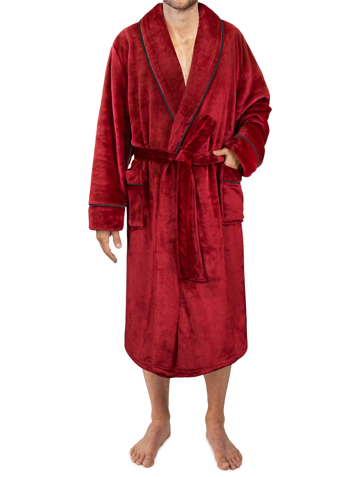 PAVILIA Mens Soft Robe, Plush Warm Bathrobe for Men, Long Spa Robe with Shawl Collar, Pockets