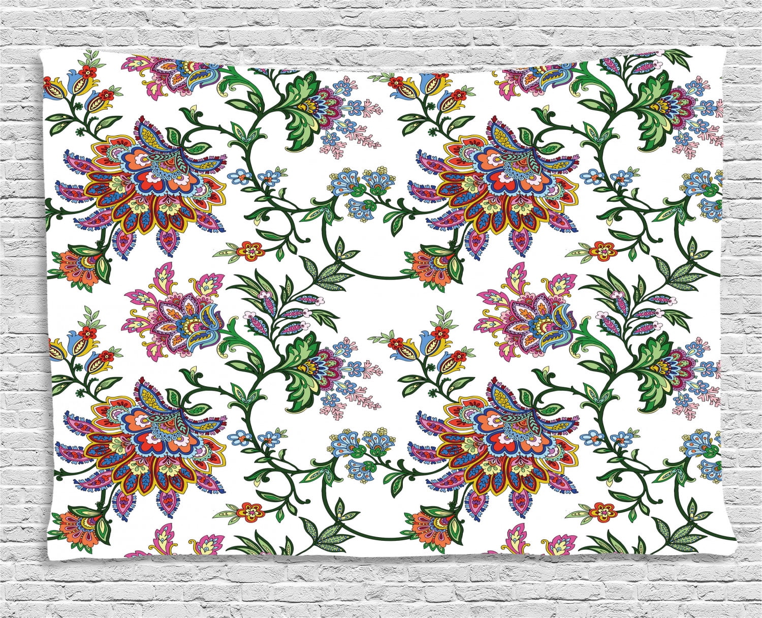 Floral Tapestry, Vintage Style Ornamental Flower Motifs Flourishing