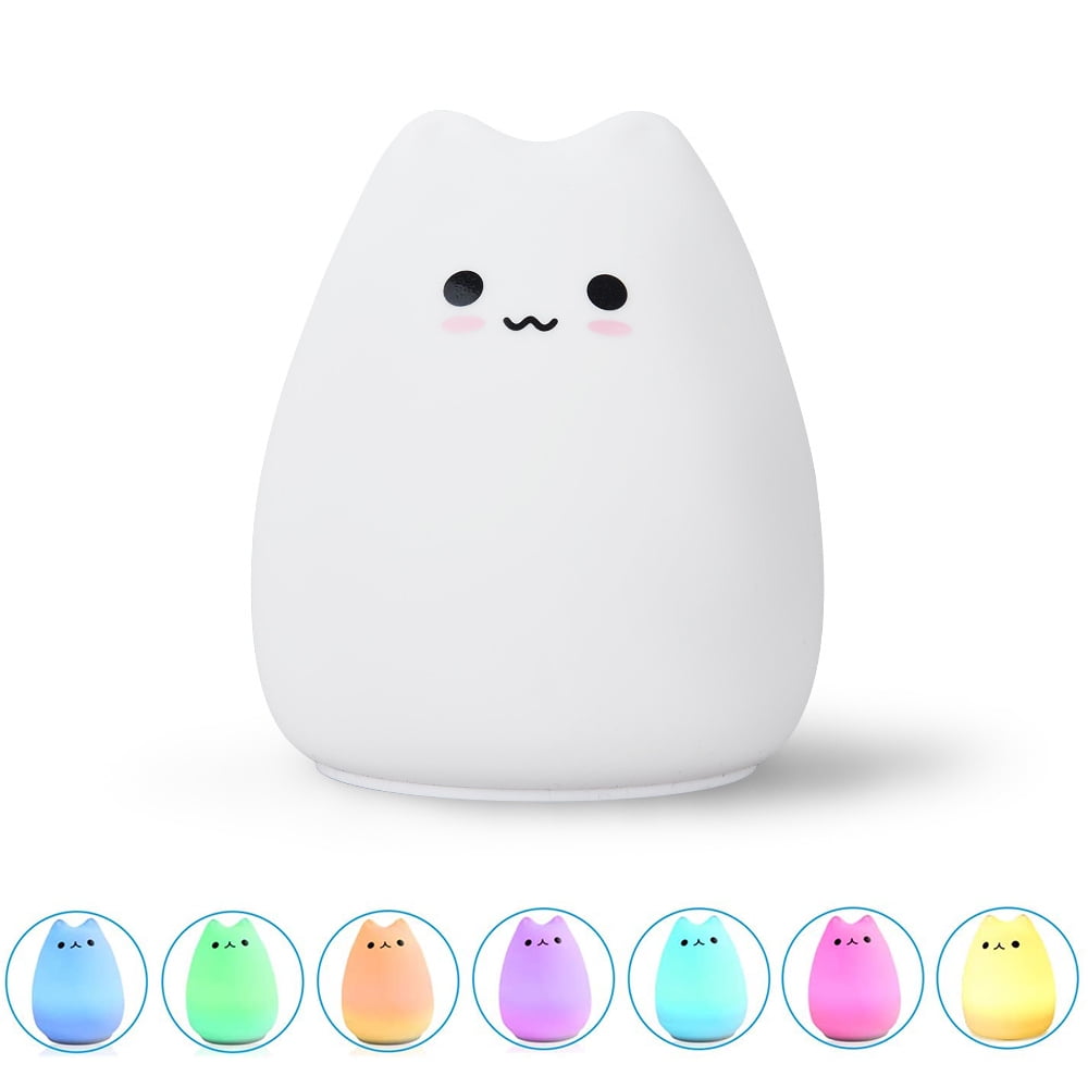 Night Light Lamp USB Rechargeable Cute Silicone Cat Kid Baby Room Lamp 7Colors V 