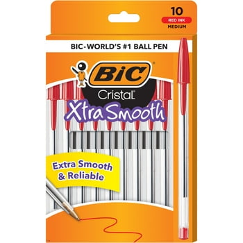 BIC Cristal Xtra Smooth Stic Ball Pen, 1.0 mm, Red, 10 Pack