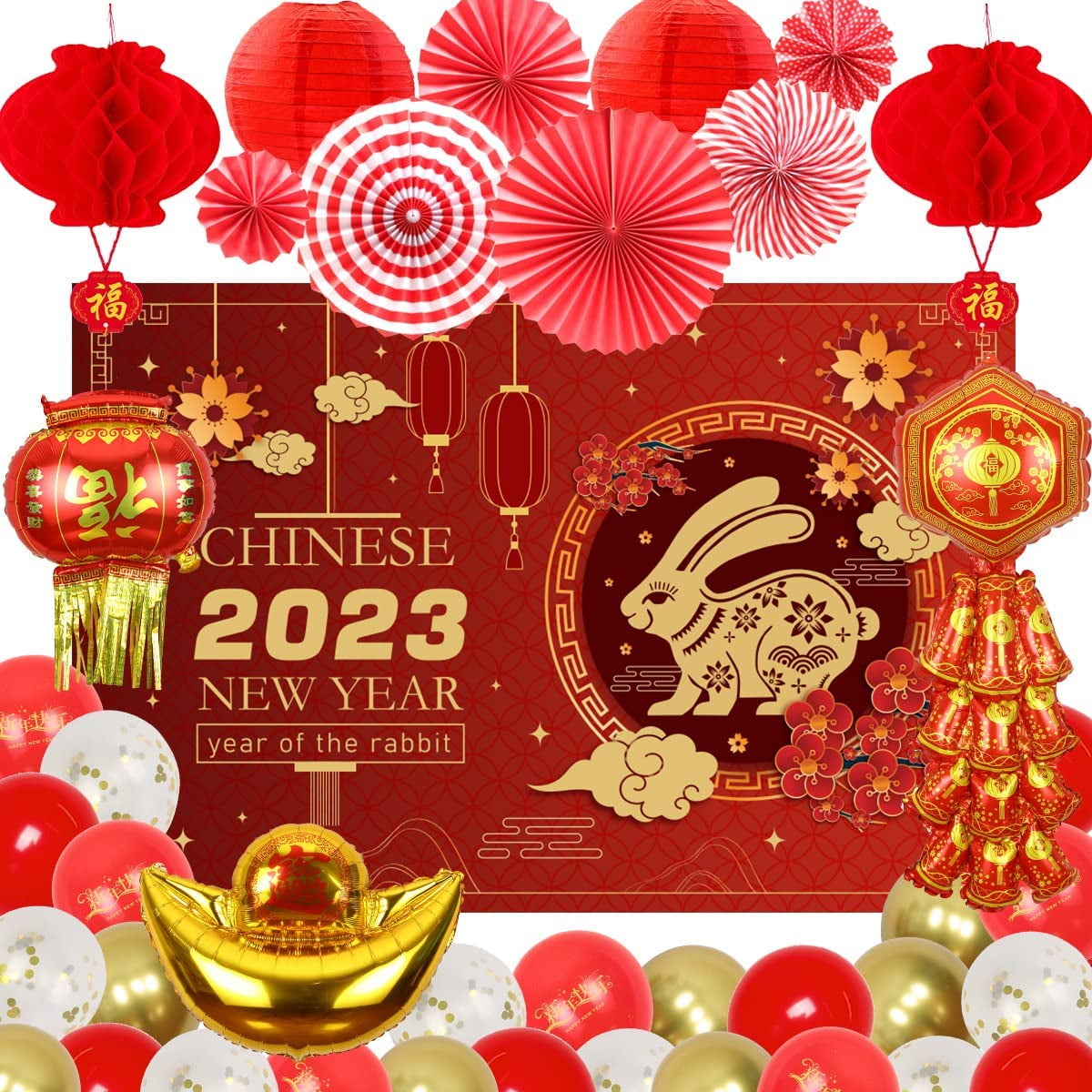 2023 Red Rabbit Chinese HAPPY NEW YEAR Party Spring Festival Paper