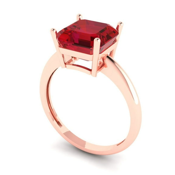 2.5 ct Asscher Cut Simulated Pink Tourmaline Solitaire Engagement Ring for Women in 18K Rose Gold
