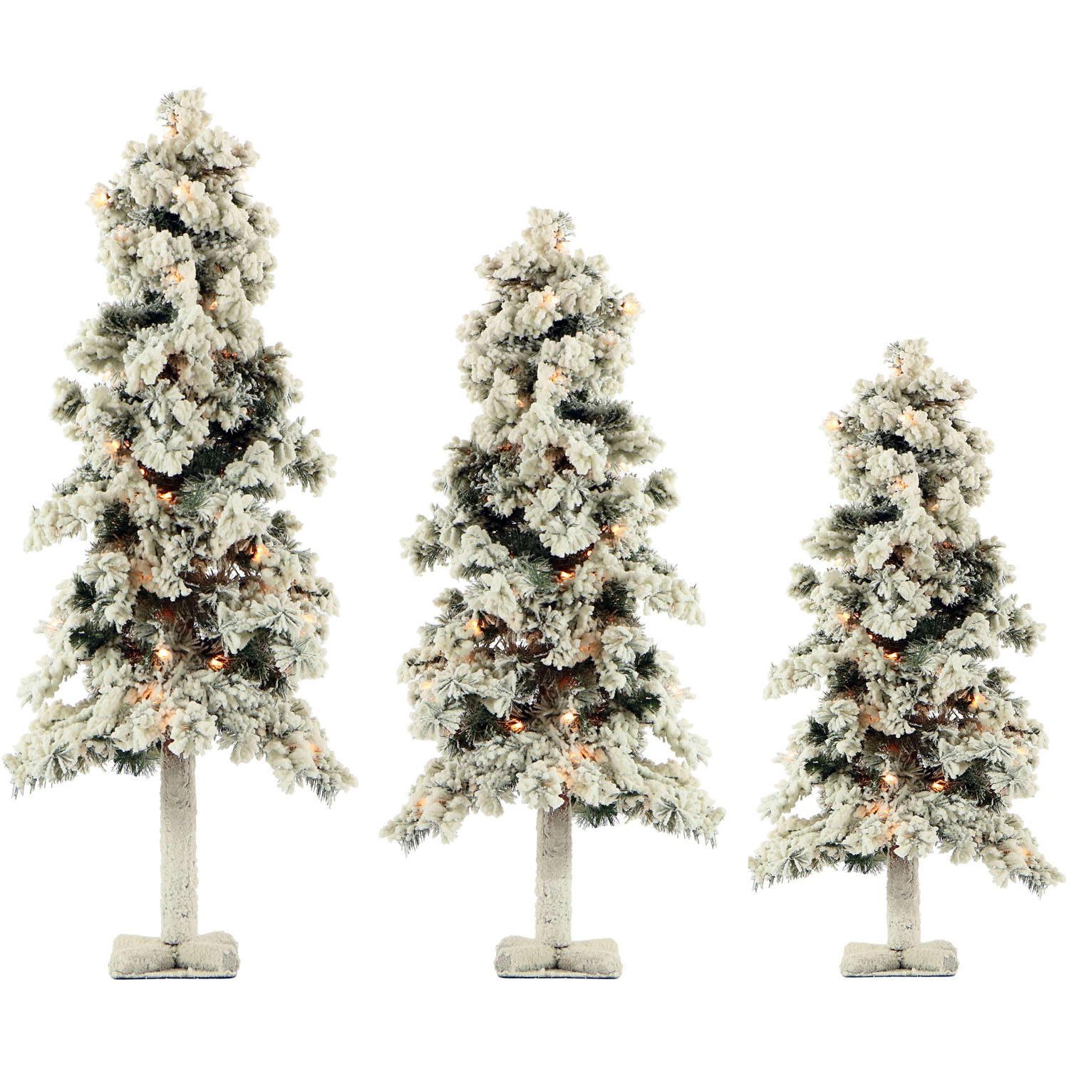 Fraser Hill Farm Set of 3 Snowy Alpine Artificial Trees with Clear