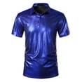 thumbnail image 5 of INSPIRE CHIC Metallic Polo Shirt for Men's Short Sleeves Shiny Disco Nightclub Party Collared T-Shirt XL Blue, 5 of 6