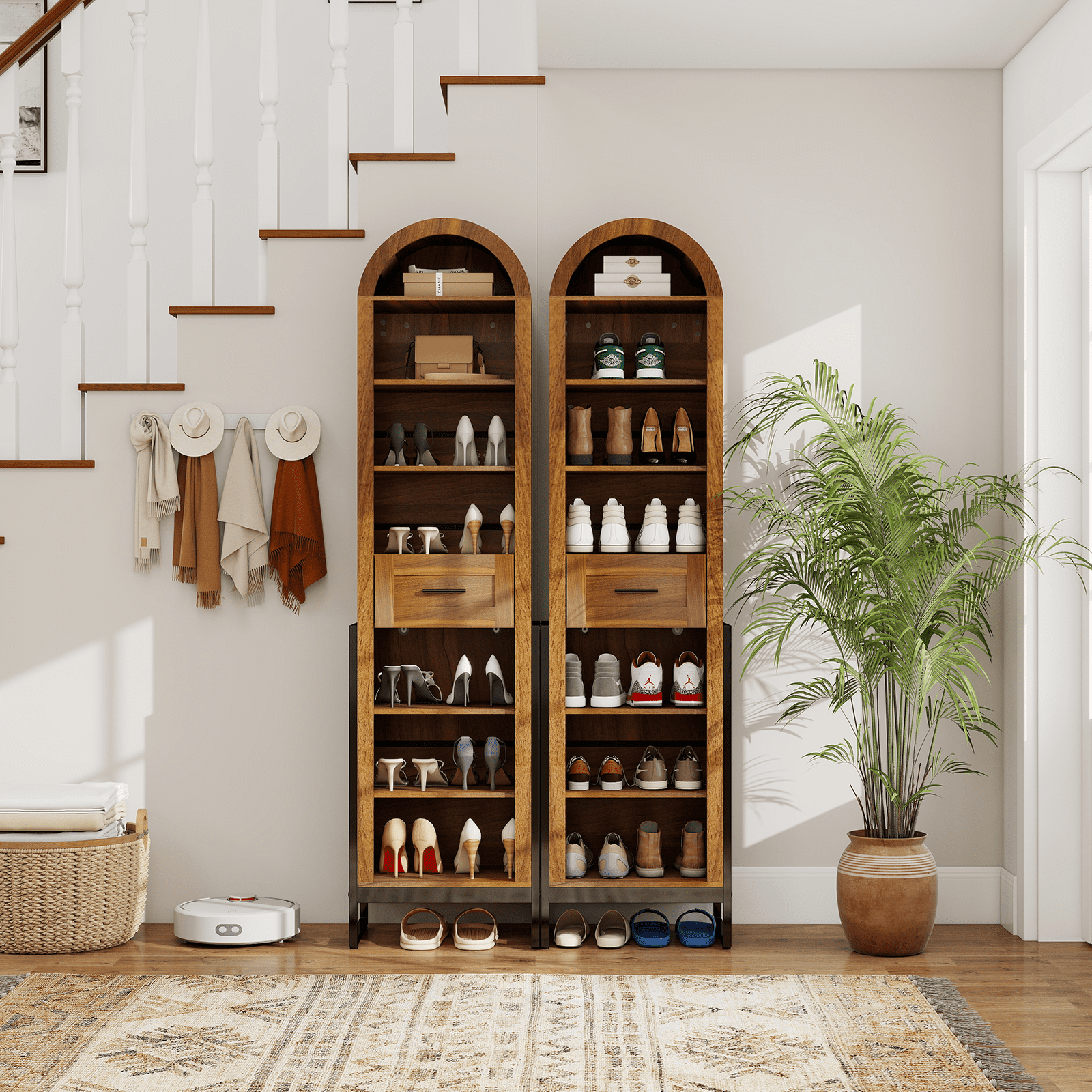 ELECWISH Shoe Storage Cabinet with Adjustable Shelves, 7 Tier Shoe Rack with Large Drawer, Tall Freestanding Shoe Organizer Cabinet for Entryway Hallway Living Room