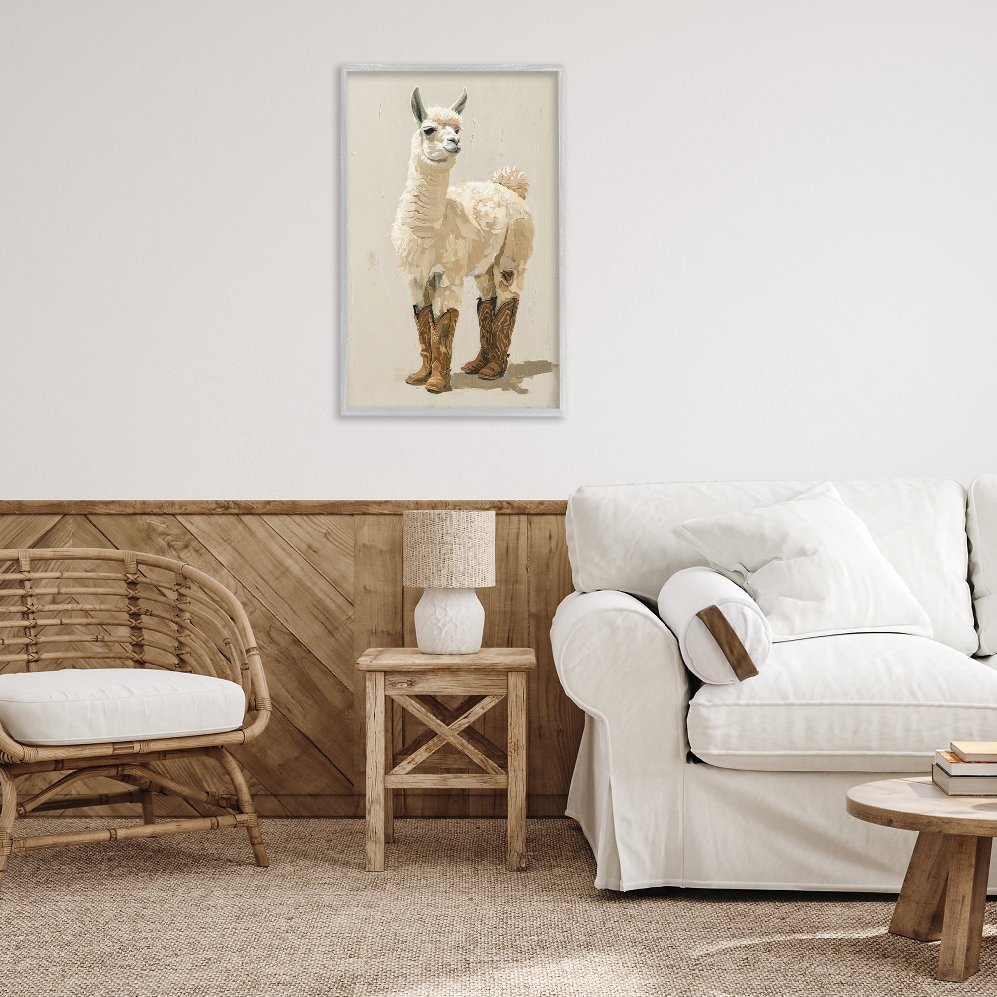 Stupell Industries Lamb & Cowboy Boots Animals & Insects Painting Gray Framed Art Print Wall Art, 20 x 30