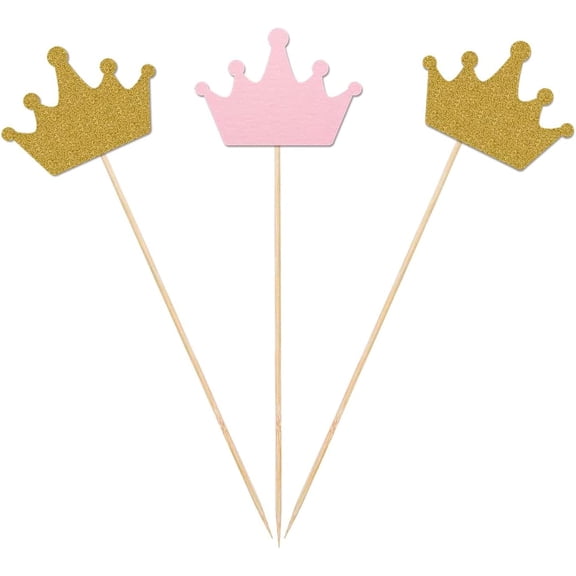 Pink Glitter Princess Centerpiece Sticks, 12-Pack Table Topper Girl Birthday Baby Shower Party Decorations