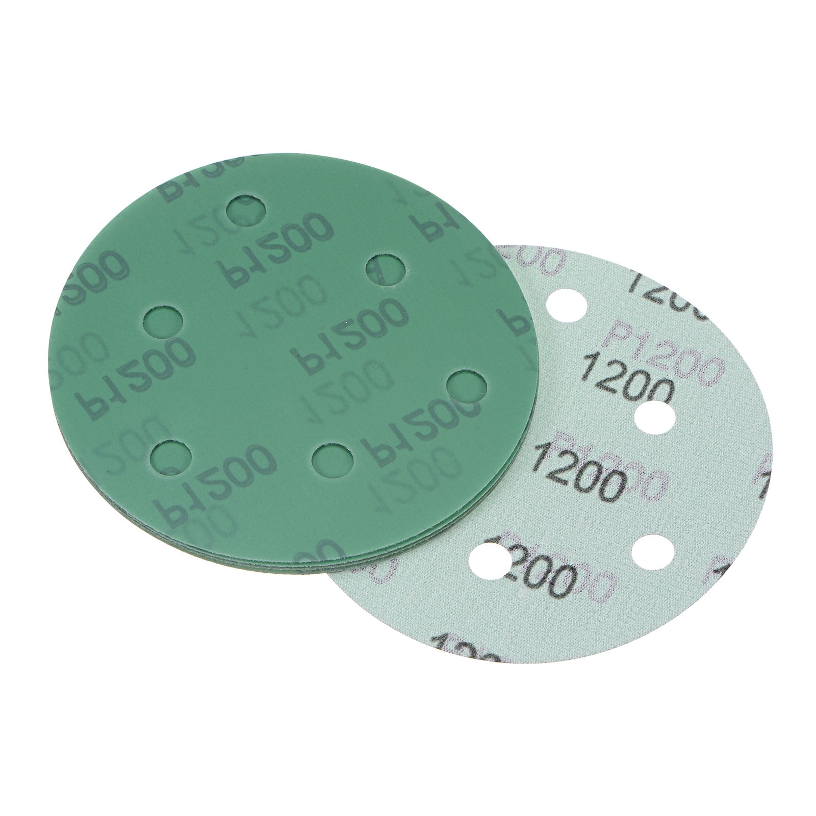 5 Pack Green Film Sandpapers 1200 Grits 5" Hook and Loop Backed Random