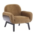 thumbnail image 2 of Modern Upholstered Accent Chair, Low Profile Lounge Chair Inddor, Wooden Comfy Reading Chair, Soft Seating Single Lounge Sofa, Tan Brown, 2 of 10