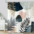 thumbnail image 2 of Boho Mid Century Shower Curtain,Abstract Minimalist Geometric Gold Pink Navy Blue Leaves Aesthetic Modern Bathroom Curtain, Fabric Polyester Shower Curtain Decor Set with Hooks 72X84in, 2 of 6