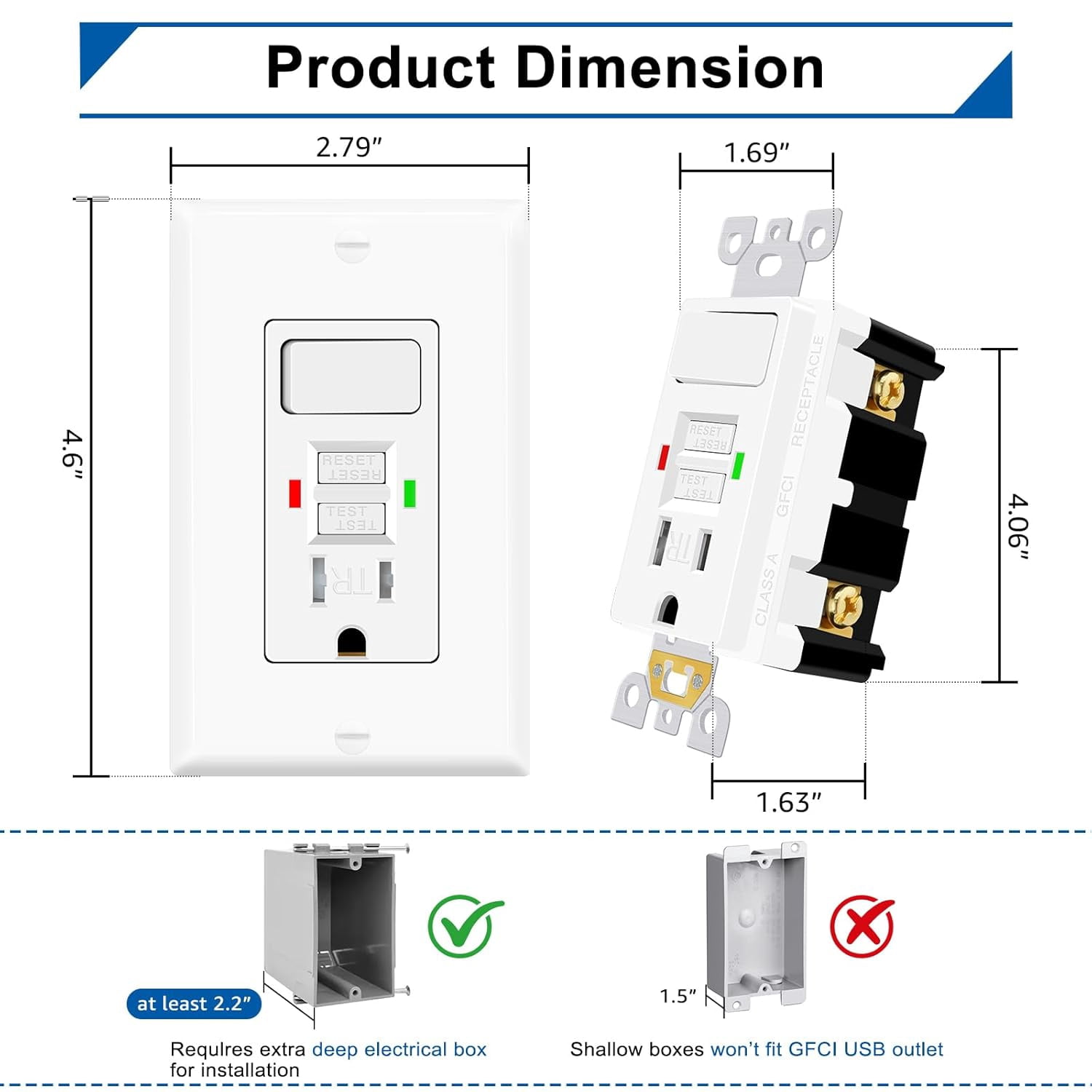 3 Pack GFCI Outlet with Light Switch - 15 Amp Tamper-Resistant Self-Test GFI Switch Combo, LED Indicator, Ground Fault Circuit Interrupter, ETL Listed, White