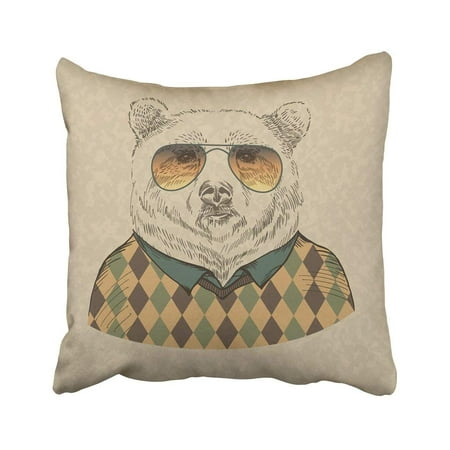 BPBOP Animal Of Bear Portrait In Sunglasses And Pullover Retro Style Hipster Look Sketch Vintage Pillowcase 18x18 inch
