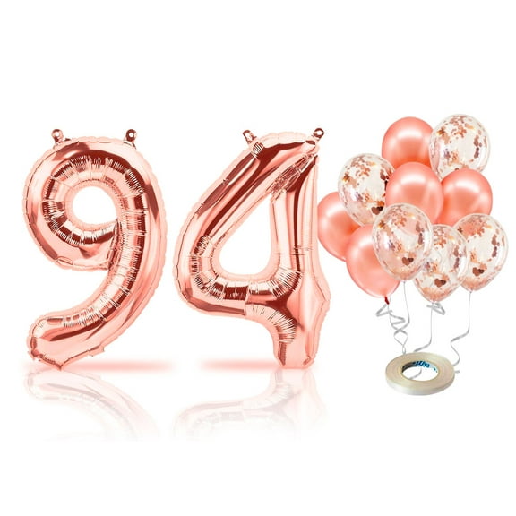 PARIS PRODUCTS - 94th Birthday Rose Gold Balloons & Number 94 Mylar Balloon, 94th Birthday Party Decor, 94th Birthday Decorations for Woman, 94th Birthday Decorations Woman