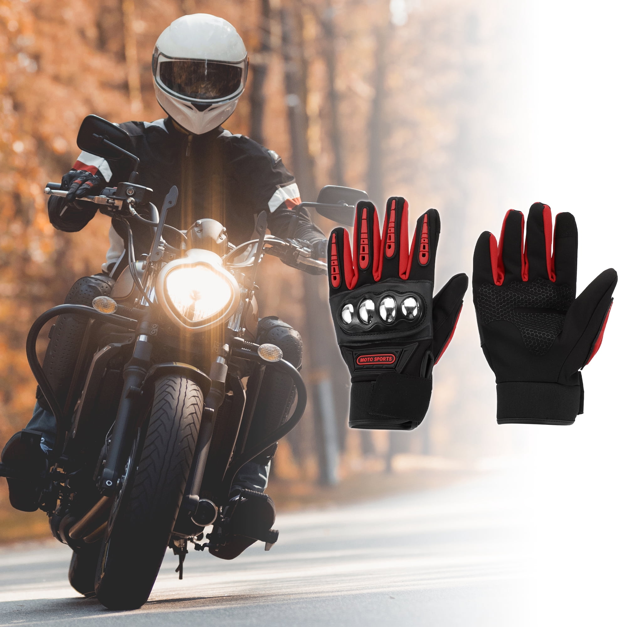 Unique Bargains 1 Pair Motorcycle Gloves Breathable Heat Dissipation Cycling Gloves Full Finger Black Red Polyester