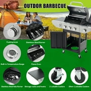Enyopro 3 Burner Gas Grill , 37000 BTU Stainless Steel Propane Gas Grill with Side Burner, Outdoor BBQ Grill with Side Table and Thermometer, for Outdoor Camping BBQ