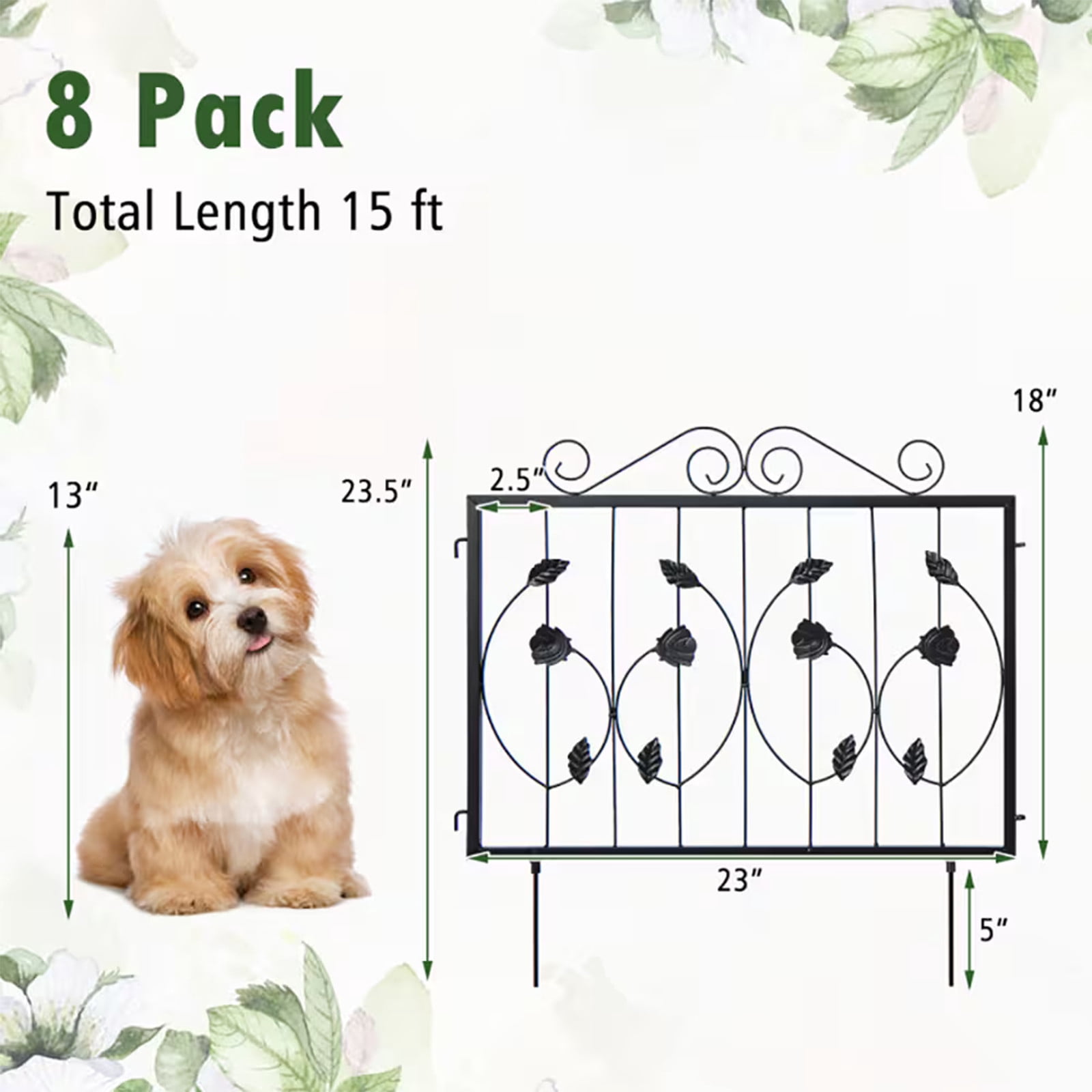 Decorative Garden Fence With 8 Panels Animals Barrier