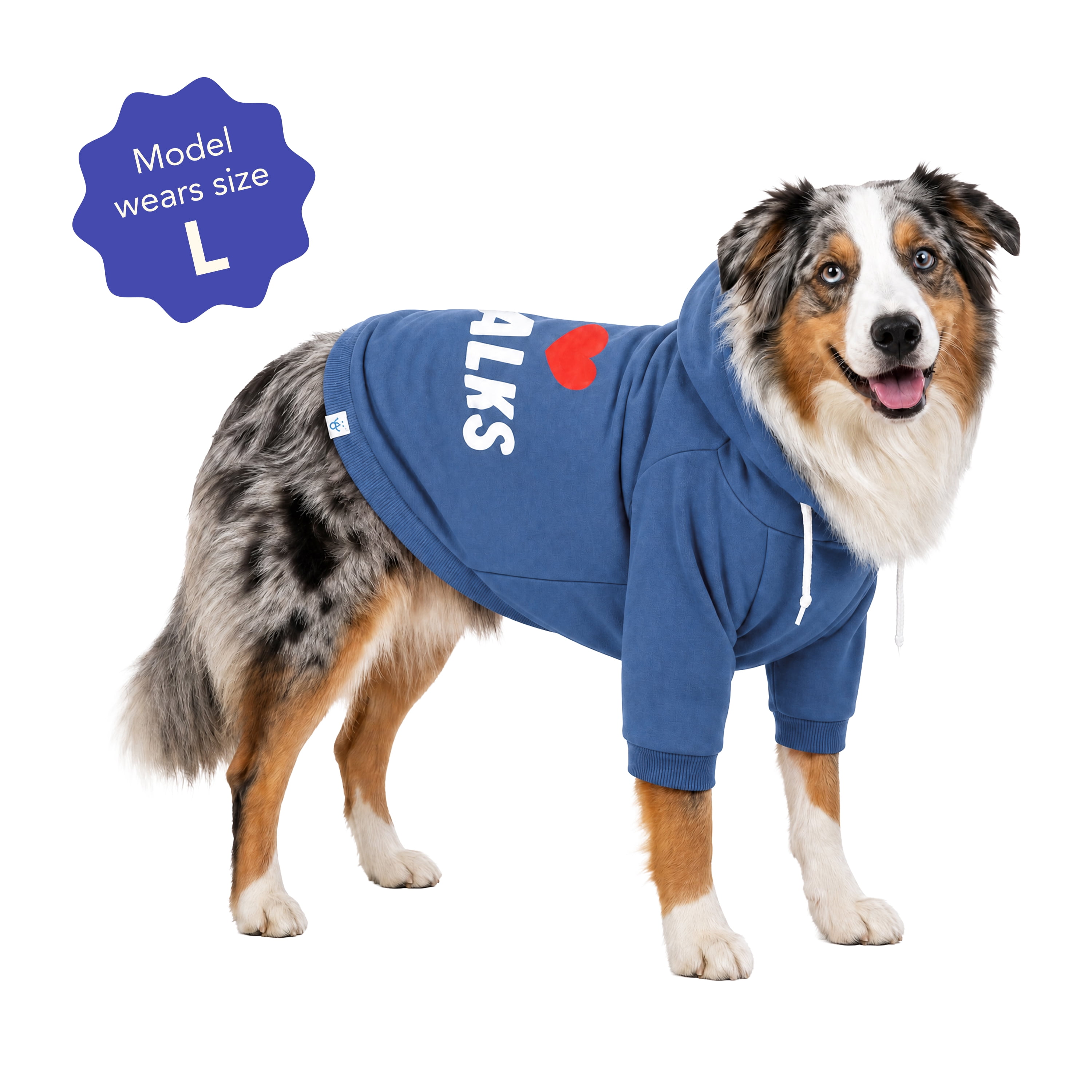 Oodles I Heart Walks Fall Dog Hoodie, Blue, Large