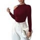 thumbnail image 2 of Camiseta Elegante Asimétrica con Cuello Alto, Hombros Descubiertos y Decoración Metálica para Mujer, Camisas Fruncidas de Larga Vino Tinto XXL, 2 of 8