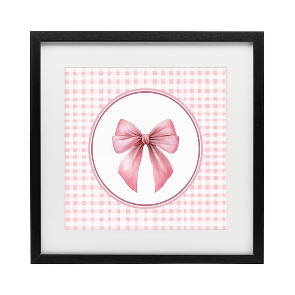 Stupell Industries Traditional Pink Bow with Circular Gingham Black Framed Print Under Glass, 13 x 13, by Christine Simpson Art