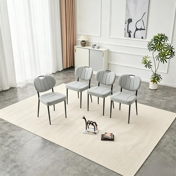 Leumius Dining Chairs Set of 4, Premium Leather Upholstered Dining Room Chairs, High-Resilience Sponge Padding, Metal Legs with Spray Coating Finish for Dining Room Living Room Gray