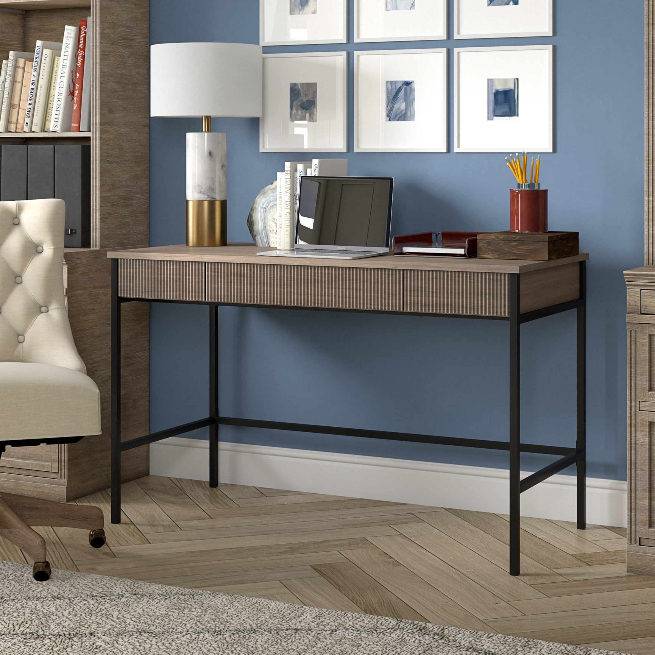 Evelyn&Zoe Mid-Century Modern 48" Wide Antiqued Gray Oak Home Office