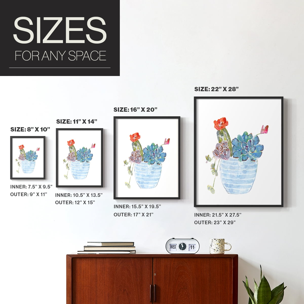 Cactus and Succulent Blooms I Framed Print in Black Solid Wood Framed Print No Nail Hanging