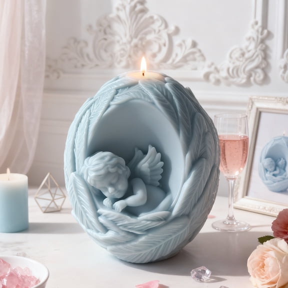 JDH Silicone Sleeping Baby Angel Silicone Candle Mold, Feather Wreath 3D Cherub Mold for Aromatherapy Candle & Home Decor