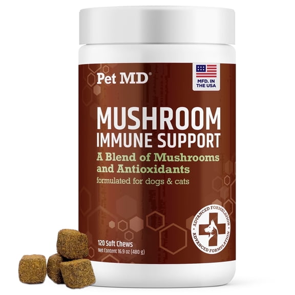 Pet MD Mushroom Immune Support Immune Support Antioxidant Supplement Chewables for Dog, 120 Count Jar