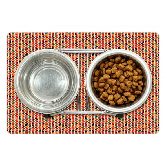 Geometric Pet Mat for Food and Water, Vertical Zig Zag Stripes with Triangles Fractal Look Vintage Mosaic Tile, Non-Slip Rubber Mat for Dogs and Cats, 18" X 12", by Ambesonne
