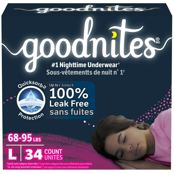 Goodnight ＡＢＤＬ Goodnites Girls' Nighttime Bedwetting Underwear, Giga Pack, Size