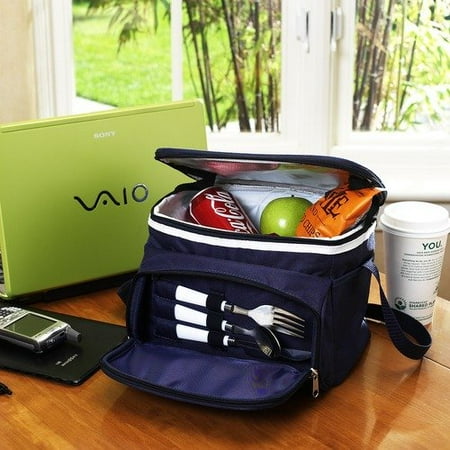 Picnic At Ascot Bold Lunch Cooler in Blue with Flatware