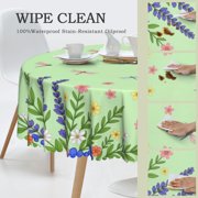 Floral Frame With Dragonflies Round Tablecloth Polyester Waterproof & Washable 60 Table Cloth Indoor and Outdoor for Kitchen Dining Party Picnic Table Cover