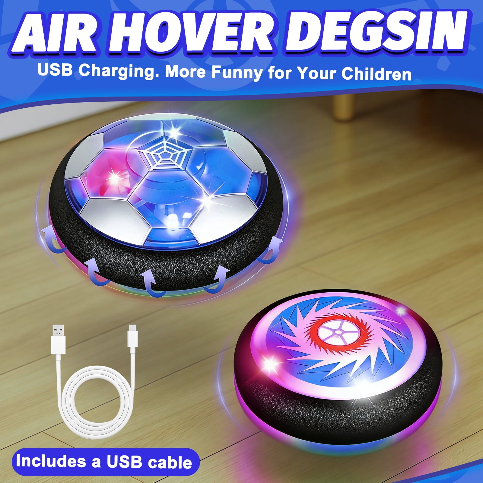 Leimiao 3-in-1 Hover Soccer Ball, Kids Toddler Hockey Set with LED Lights,Indoor Outdoor Toys for Kids 3+