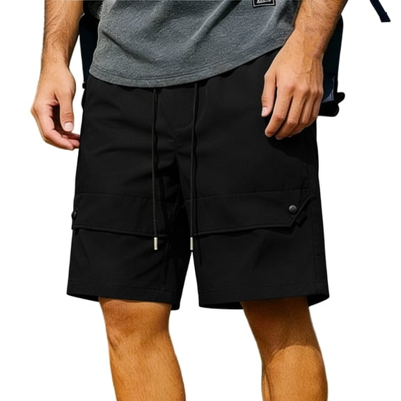 Eryao Big and Tall Cargo Shorts for Men Casual Elastic Waist Drawstring Shorts with Pockets Lightweight Knee Length Summer Beach Pants,Black,XXXL