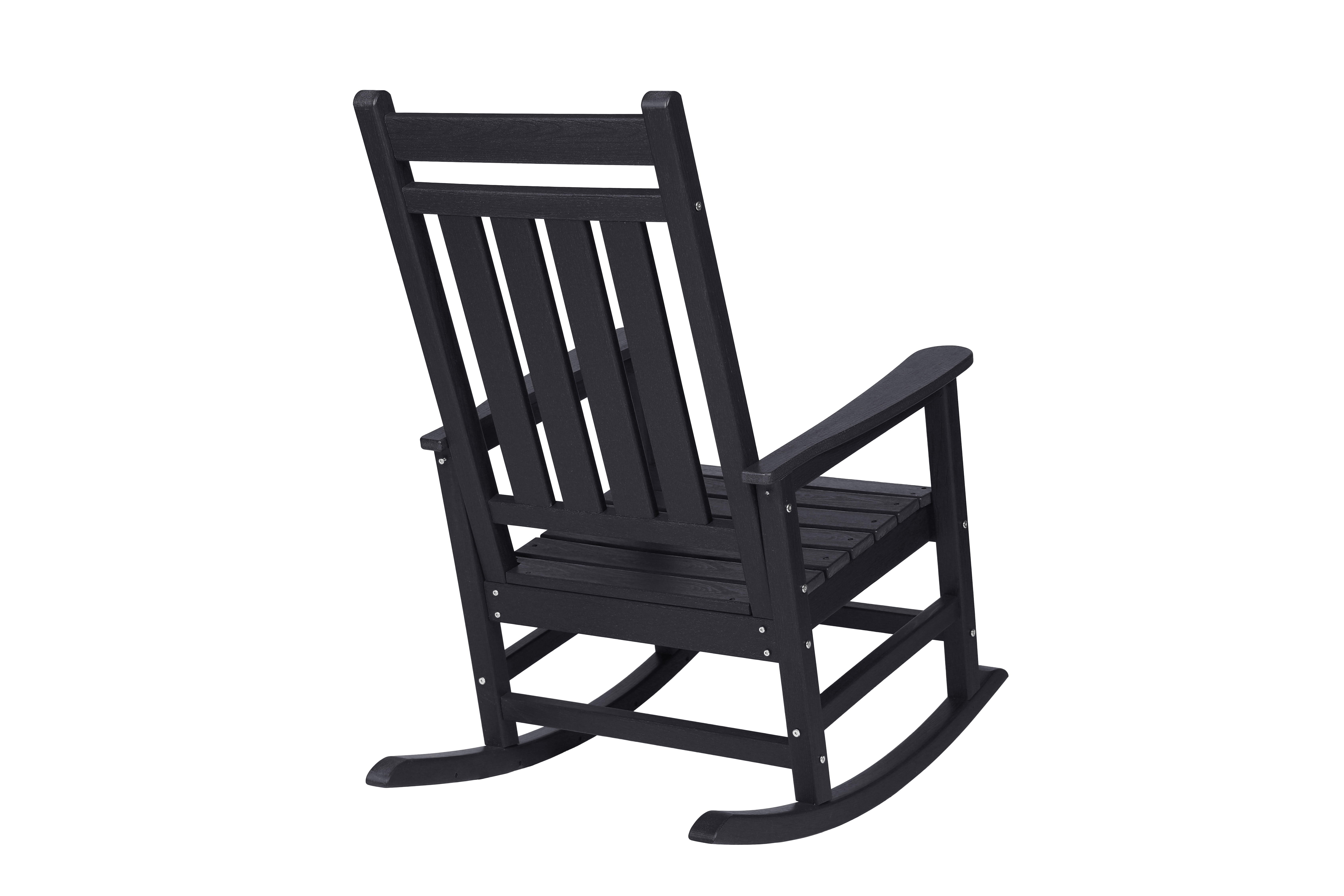Oversized Adult Rocking Chair, Wood Texture Outdoor Relax Chair for Lawn Garden Backyard Patio Leisure, Black