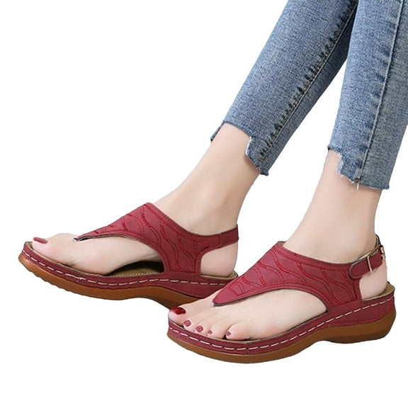 Womens Arch Support Sandals Orthotic Adjustable Thong Flip Flops Beach Shoes Ankle T-Strap Casual Summer Gladiator Thong Flat Sandals