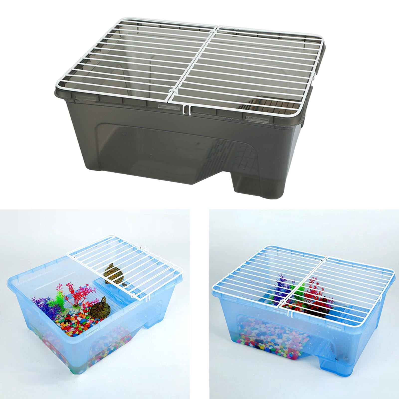 TOOYFUL Turtles Tank Aquarium Turtle Habitat with Cover Easy to Feeding Durable Reptile Aquarium Reptile Habitat for Frog Amphibians Black