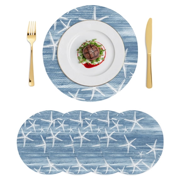 Round Placemats Blue Starfish Coastal 15 inch Set of 4 Table Mats for Dining Table Summer Ocean Beach Nautical Heat Resistant Non-Slip Kitchen & Home Decorative Place Mat Set