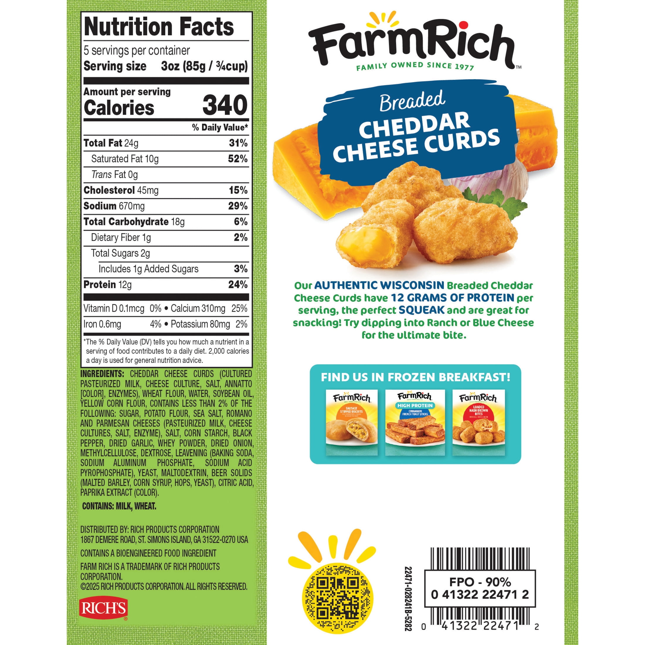 Farm Rich Breaded Cheddar Cheese Curds, (Frozen Snacks and Appetizers), 15 oz